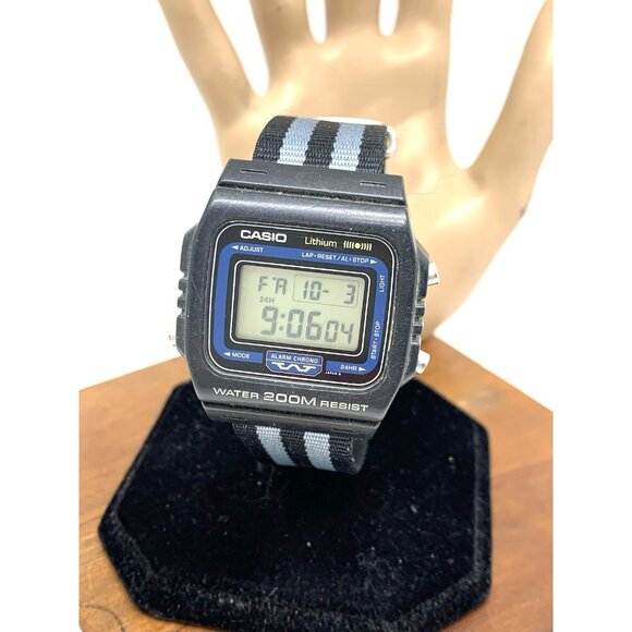 Casio Men's Watch DW-210 vintage Quartz Digital Black Resin Sport 548 Nylon Band - Picture 1 of 13